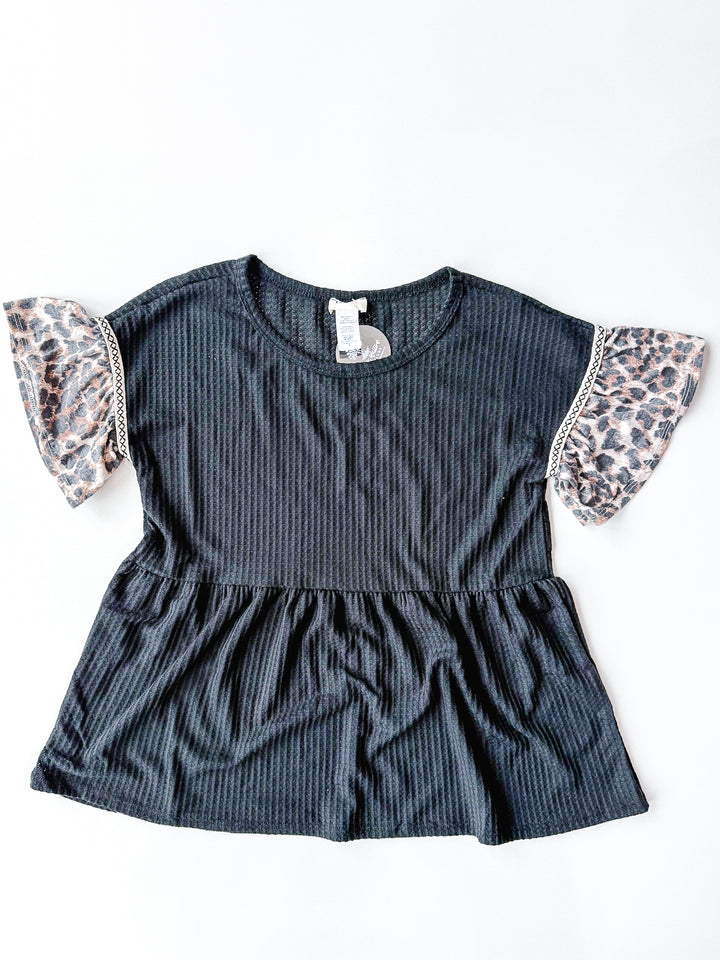 Leopard Trim Babydoll Top