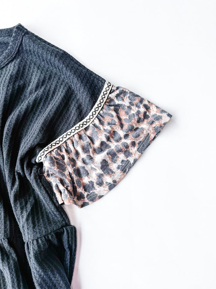 Leopard Trim Babydoll Top