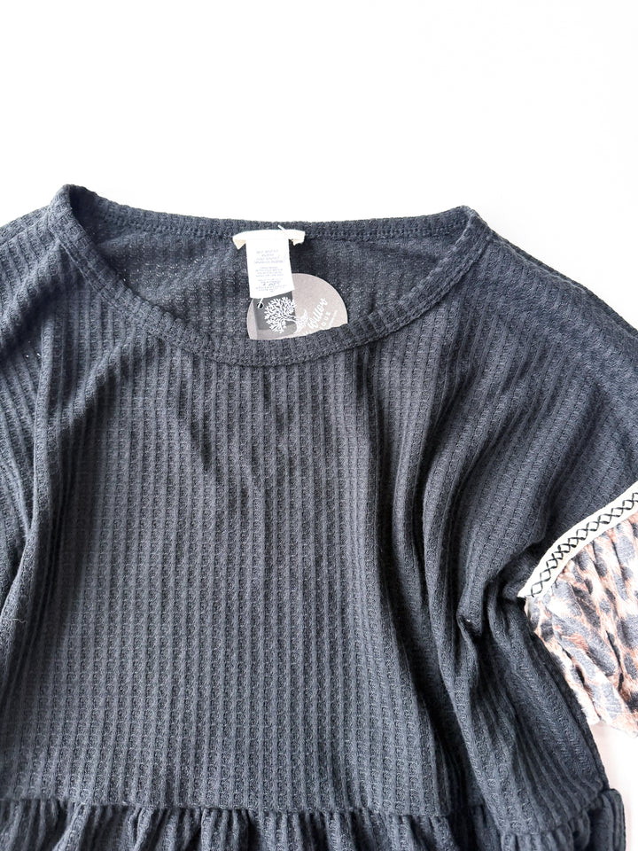 Leopard Trim Babydoll Top