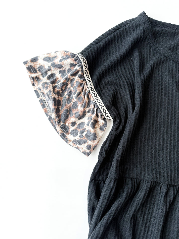 Leopard Trim Babydoll Top