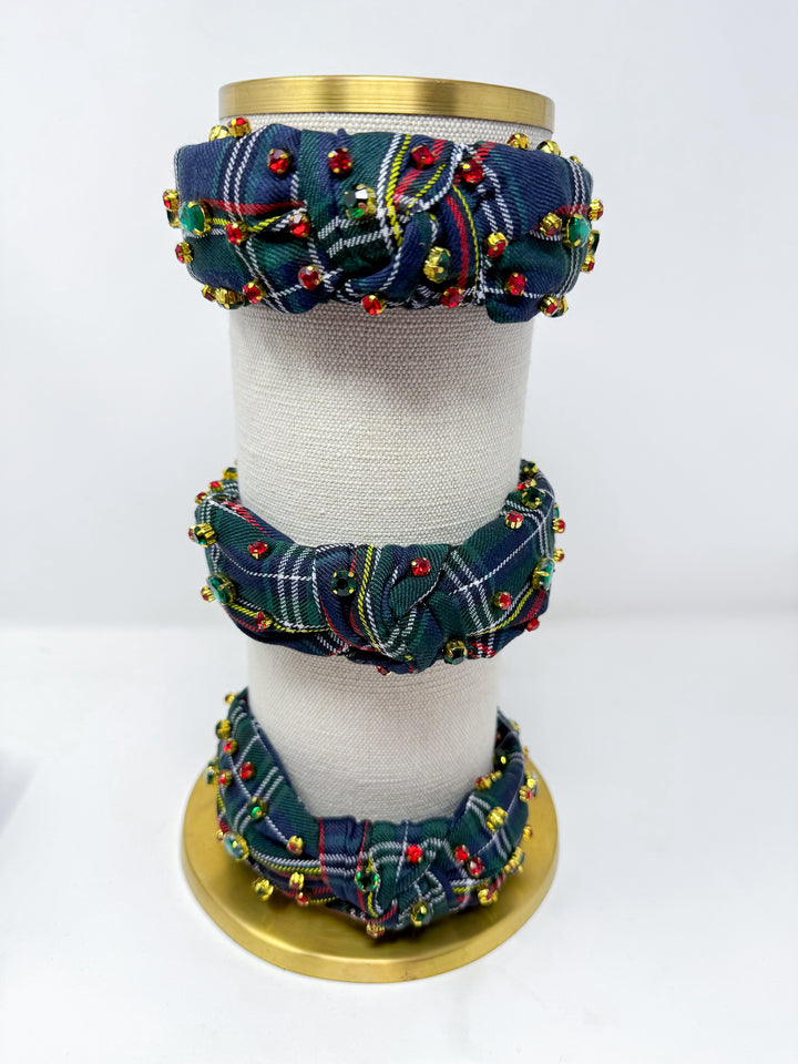 Christmas Plaid Headband with Rhinestone