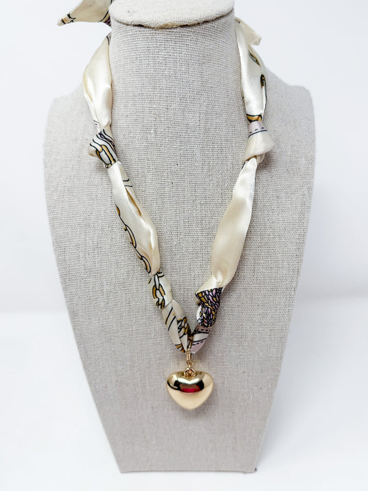 Neutral Knotted Puffy Heart Scarf Necklace