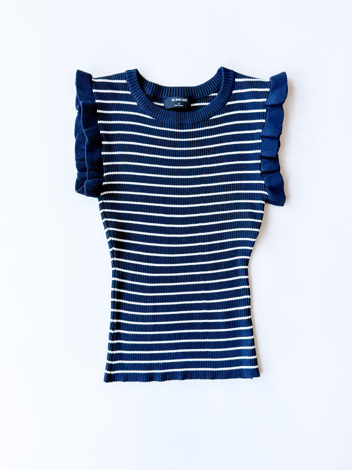Harbor Stripe Ruffle Top