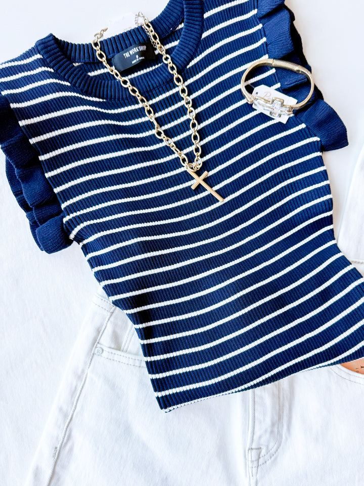 Harbor Stripe Ruffle Top