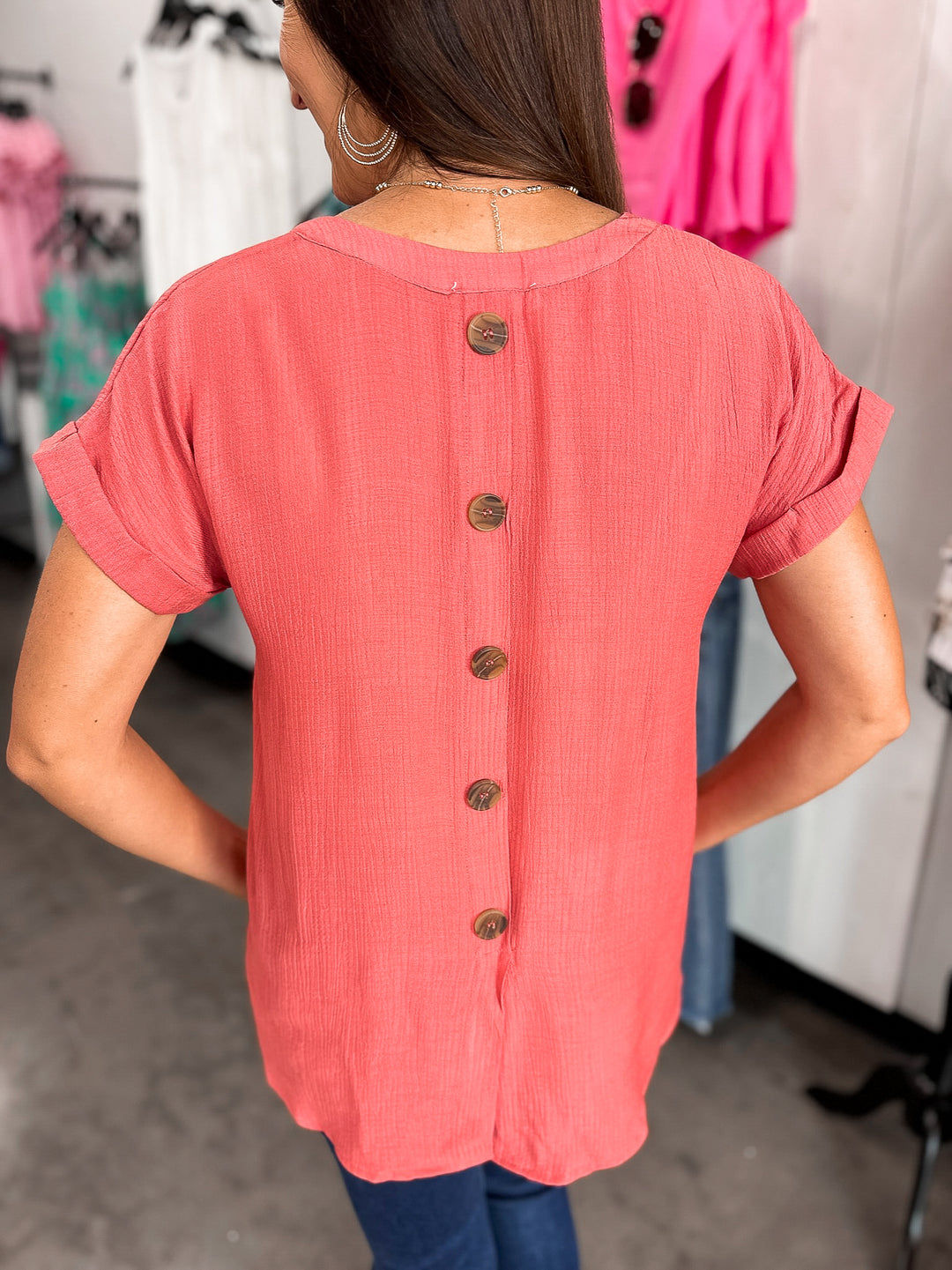 Bala Button Back V Neck Blouse