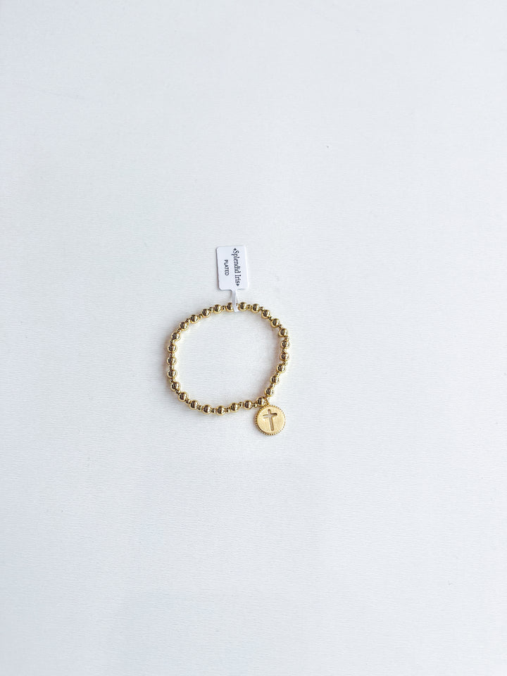Gold Plated Cross Cutout Stretch Bracelet