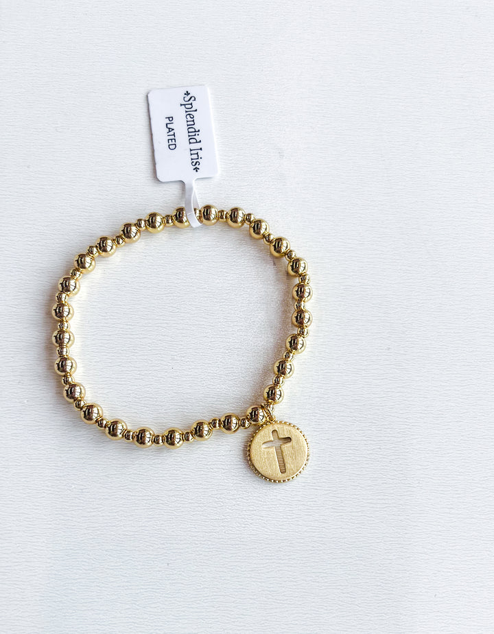 Gold Plated Cross Cutout Stretch Bracelet