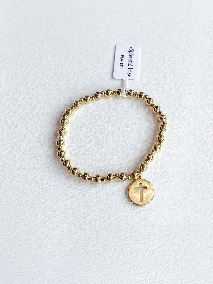 Gold Plated Cross Cutout Stretch Bracelet