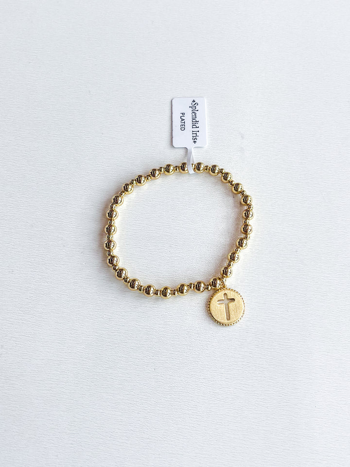 Gold Plated Cross Cutout Stretch Bracelet