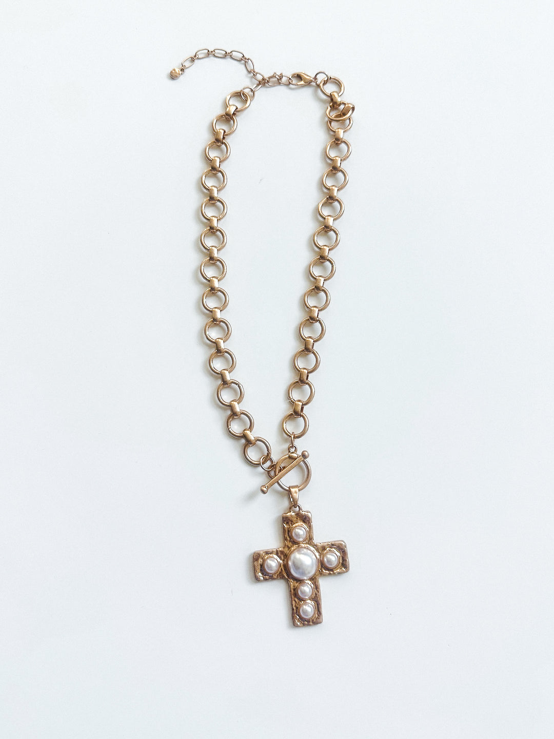 Cross & Pearl Thick Chain Necklace