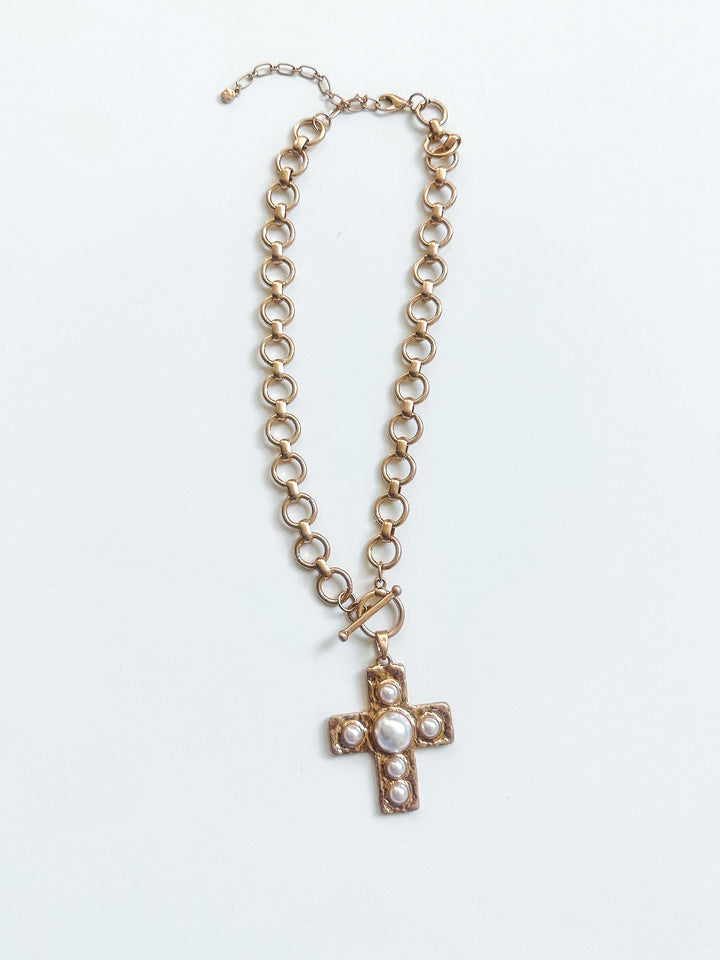 Cross & Pearl Thick Chain Necklace