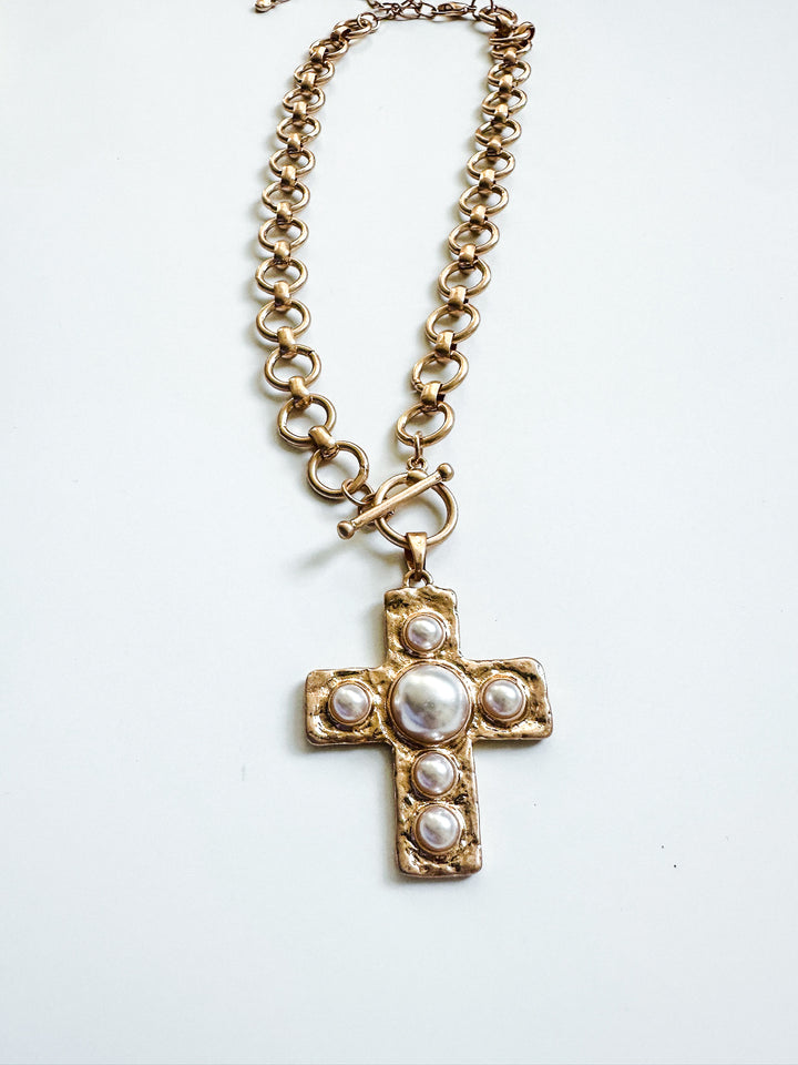 Cross & Pearl Thick Chain Necklace