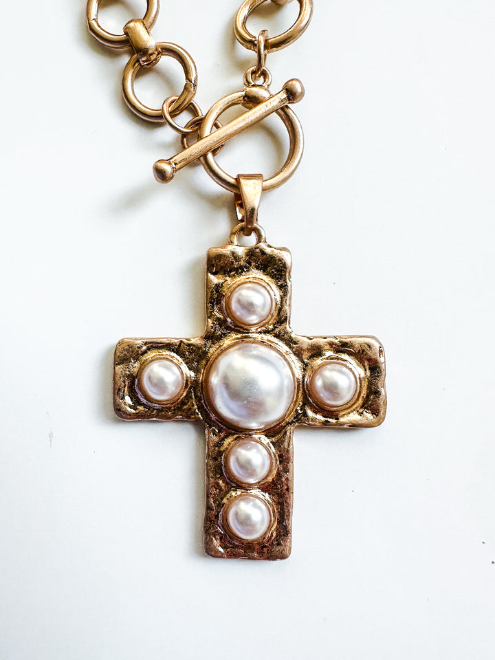 Cross & Pearl Thick Chain Necklace