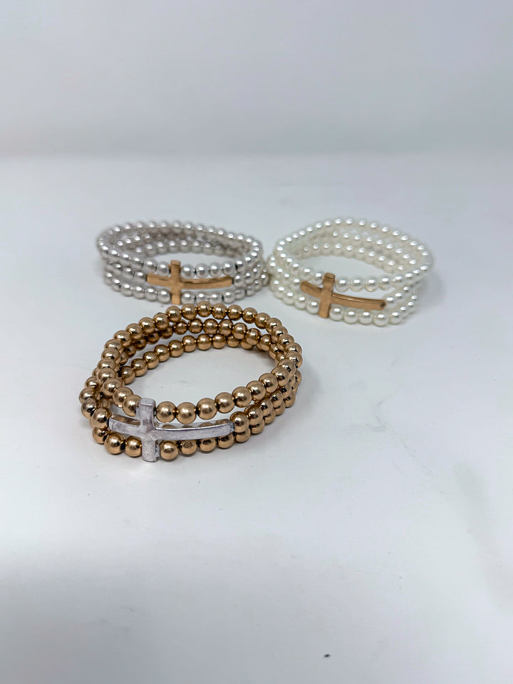 Beaded with Cross Stretch Bracelet Set