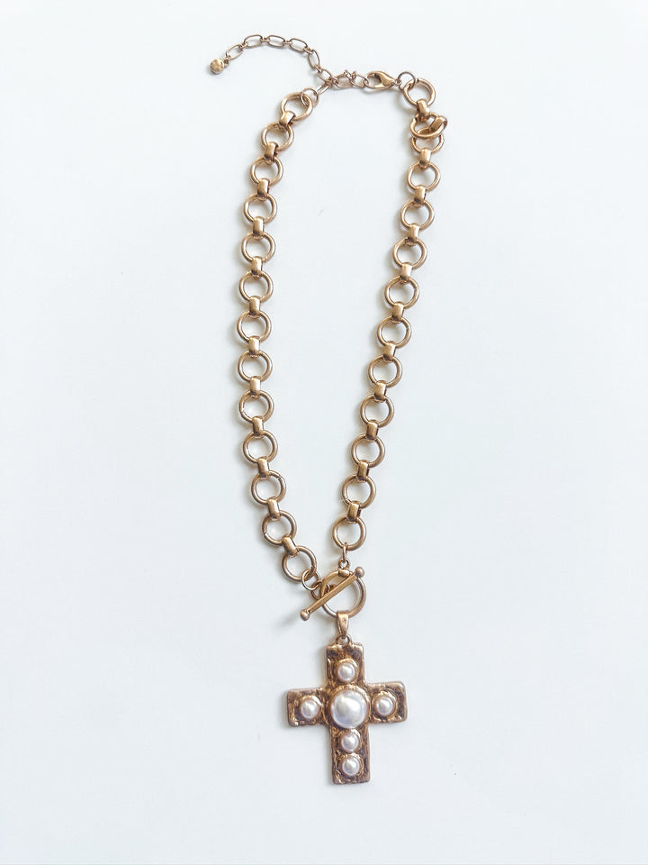 Cross & Pearl Thick Chain Necklace