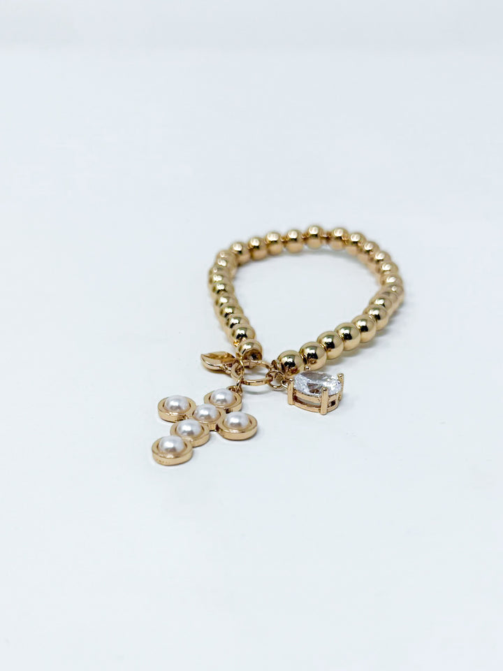 Beaded Stretch Bracelet with Cross Charm