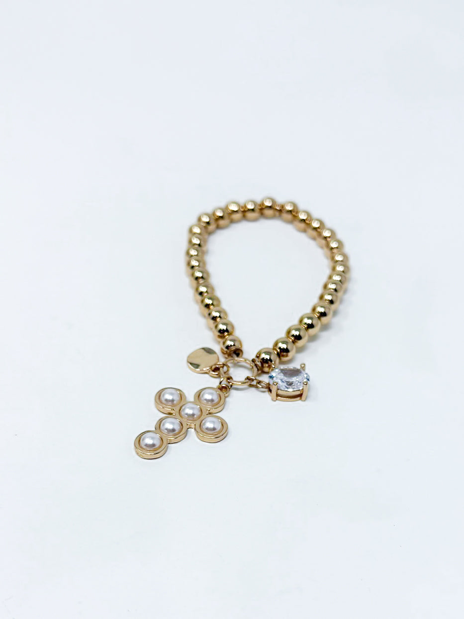 Beaded Stretch Bracelet with Cross Charm