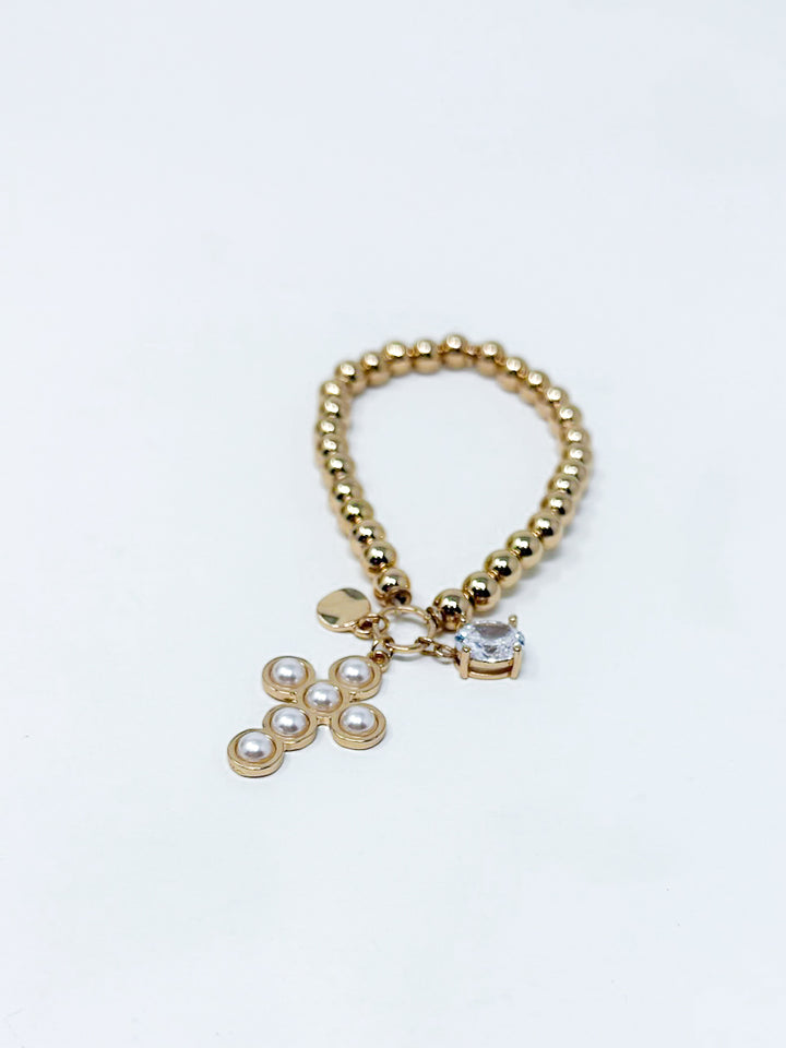 Beaded Stretch Bracelet with Cross Charm