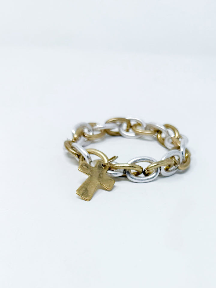 Mixed Stretch Bracelet with Cross Charm