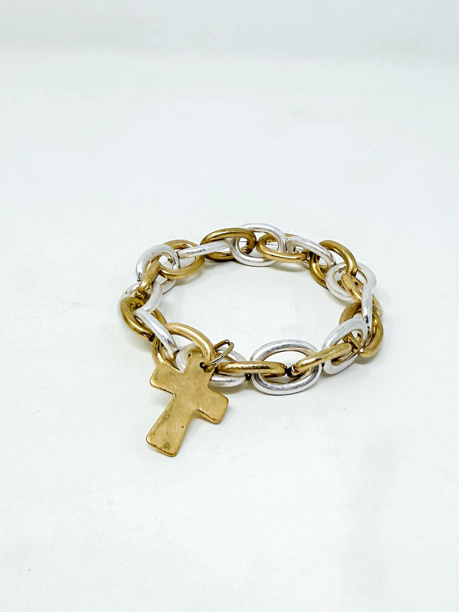Mixed Stretch Bracelet with Cross Charm
