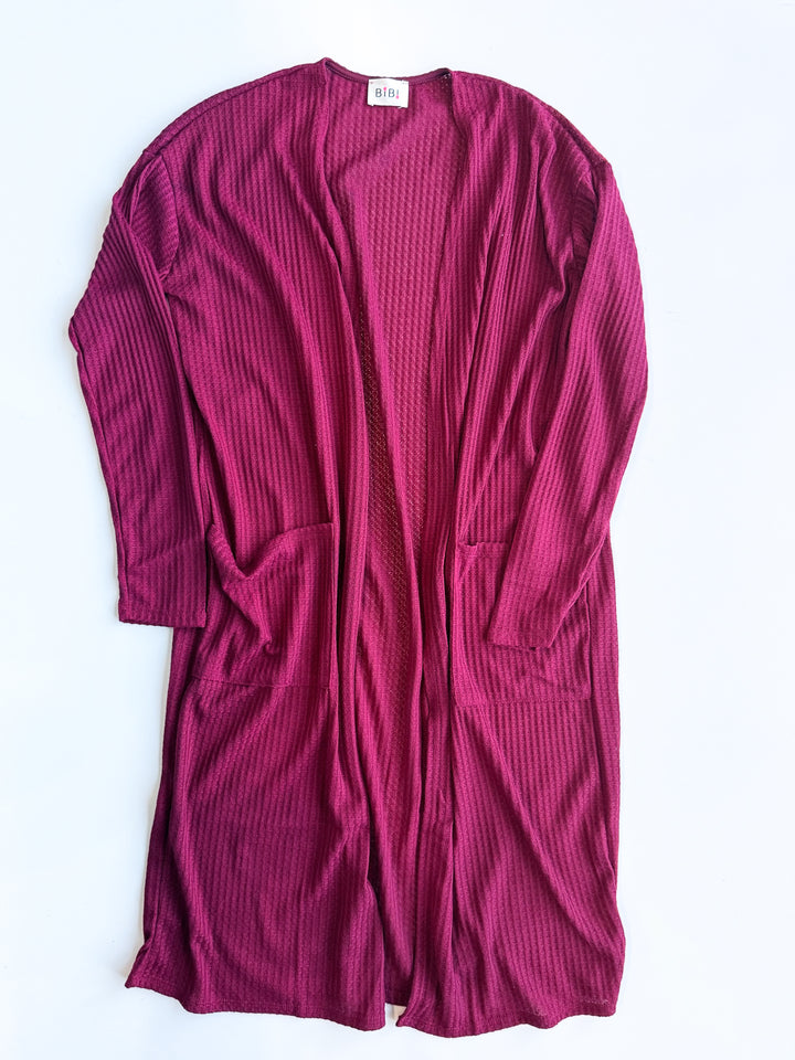 Waffle Knit Long Cardigan