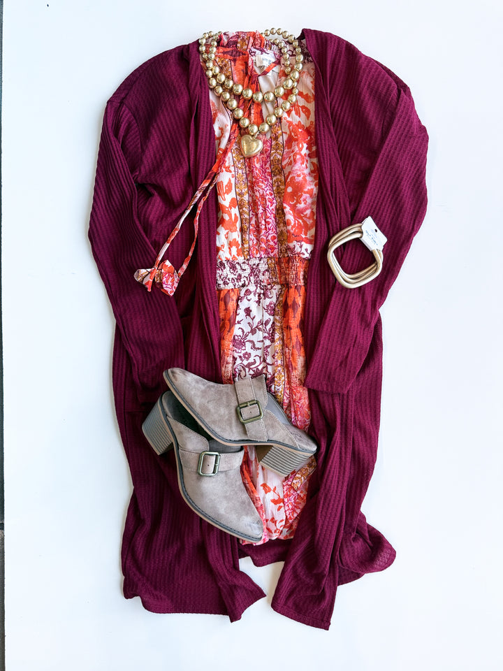 Waffle Knit Long Cardigan