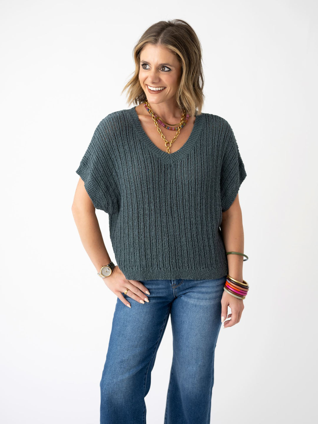 Timeless Textured V Neck Sweater