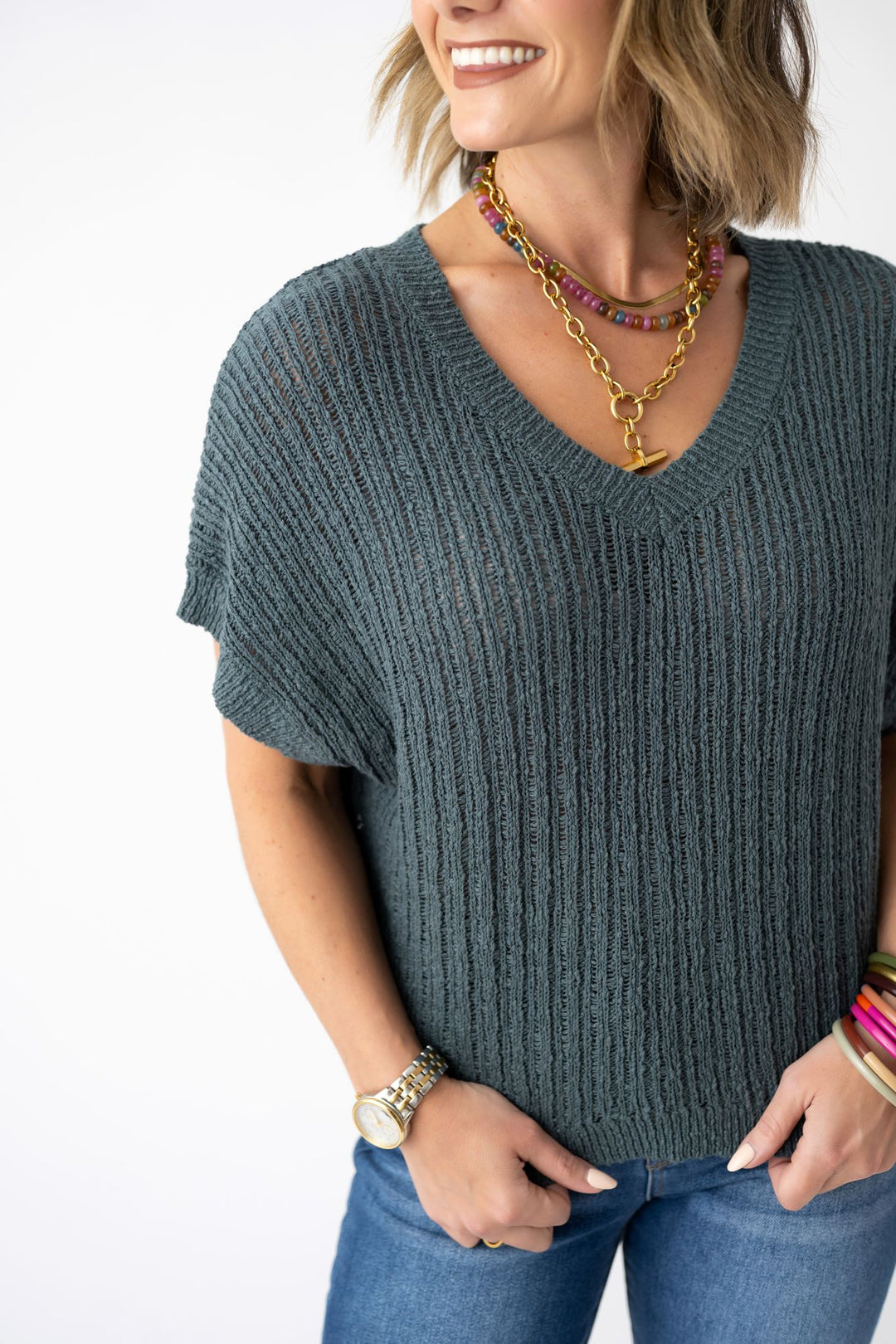 Timeless Textured V Neck Sweater