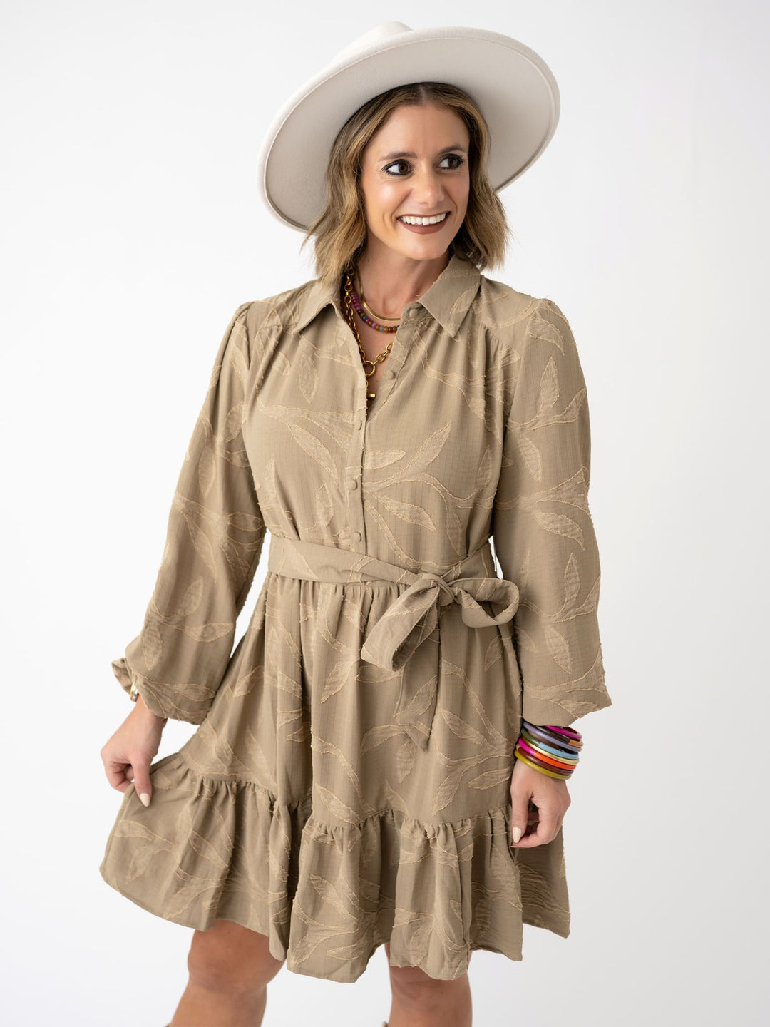 Rosy Charm Tie Waist Dress