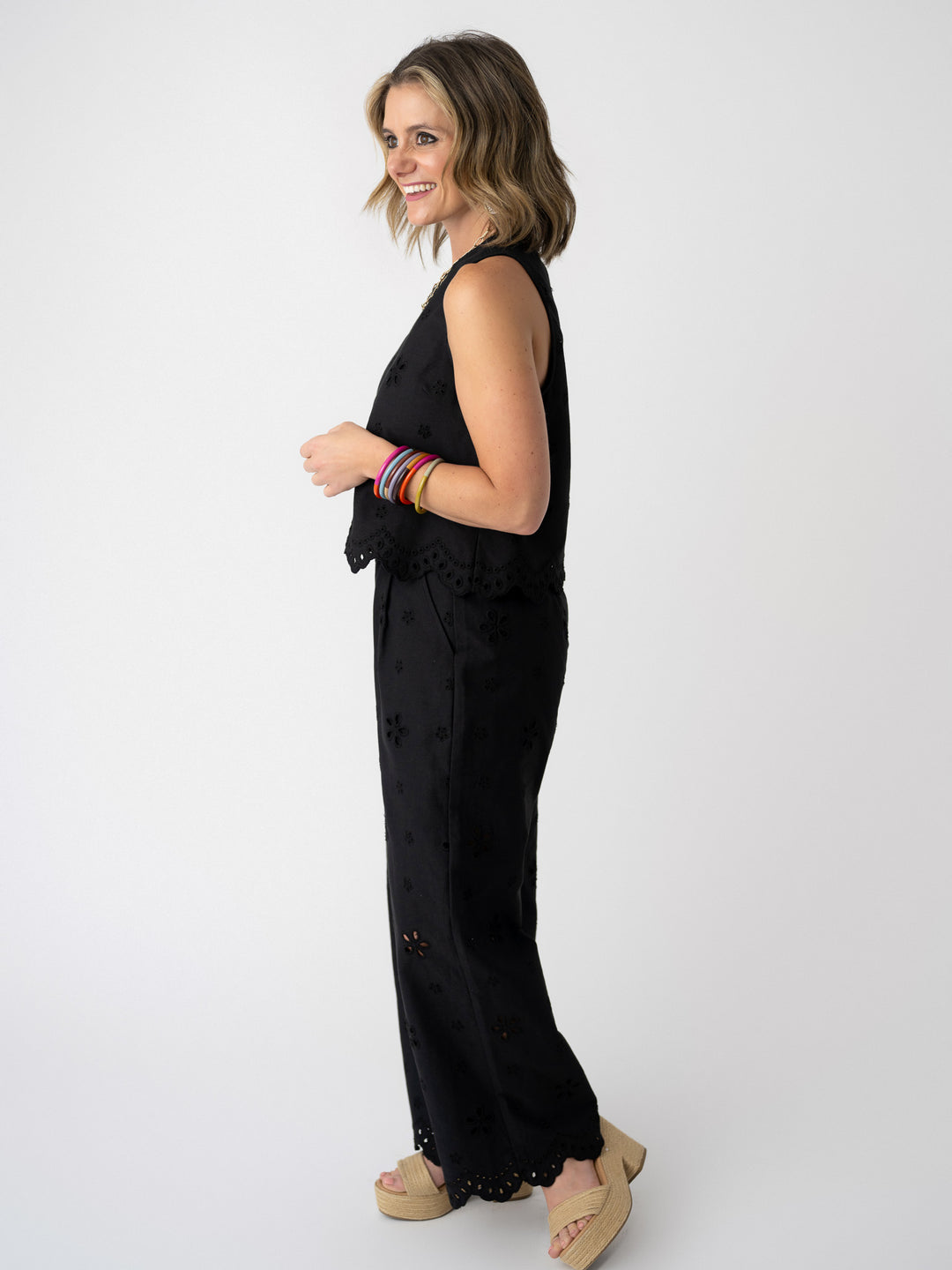 Black Beauty Eyelet Button Up Top