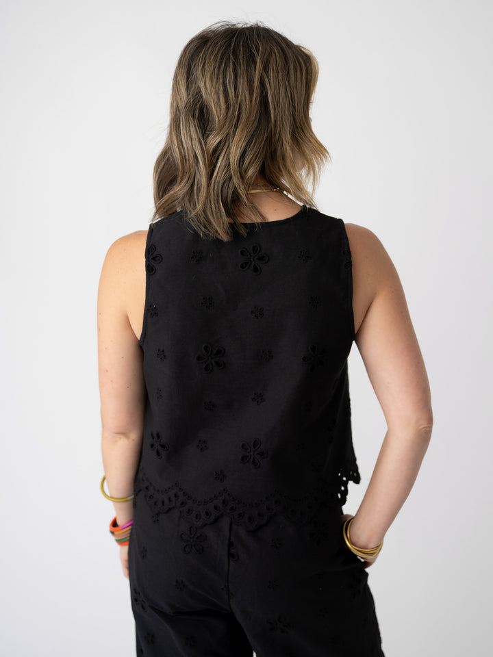 Black Beauty Eyelet Button Up Top