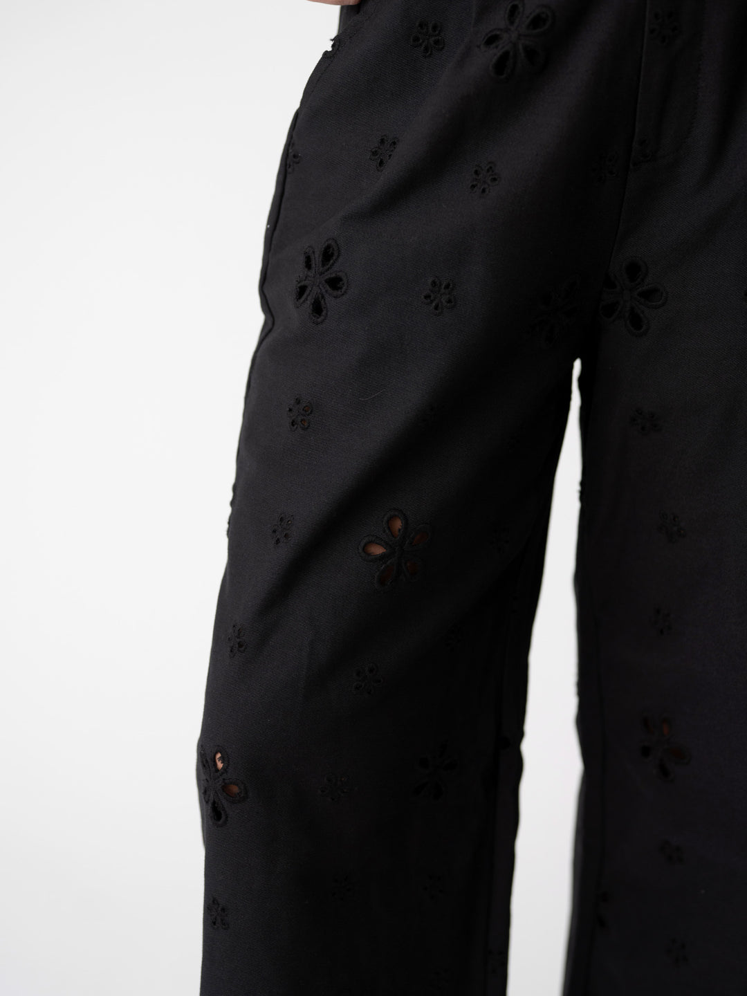 Black Beauty Eyelet Wide Leg Pant