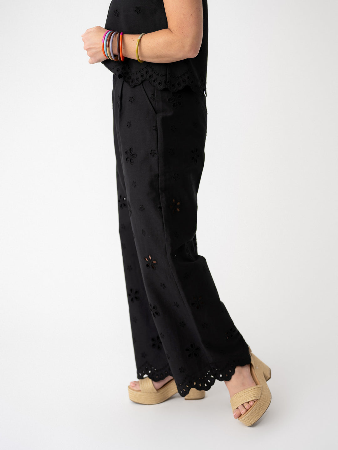 Black Beauty Eyelet Wide Leg Pant