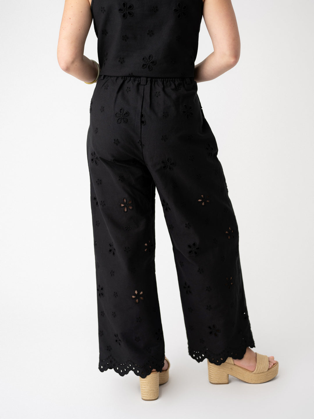 Black Beauty Eyelet Wide Leg Pant