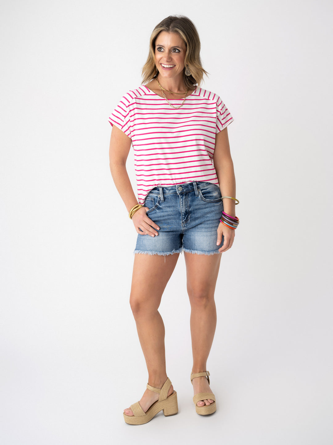 J21 Eleven High Rise Side Slit Frayed Hem Shorts