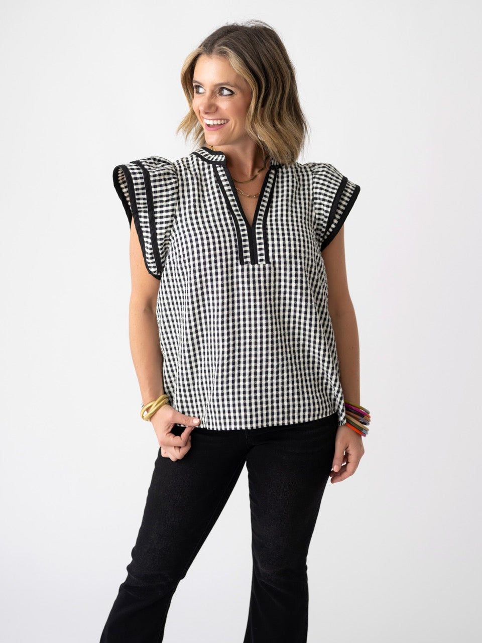 Flutter Flair Checked Top