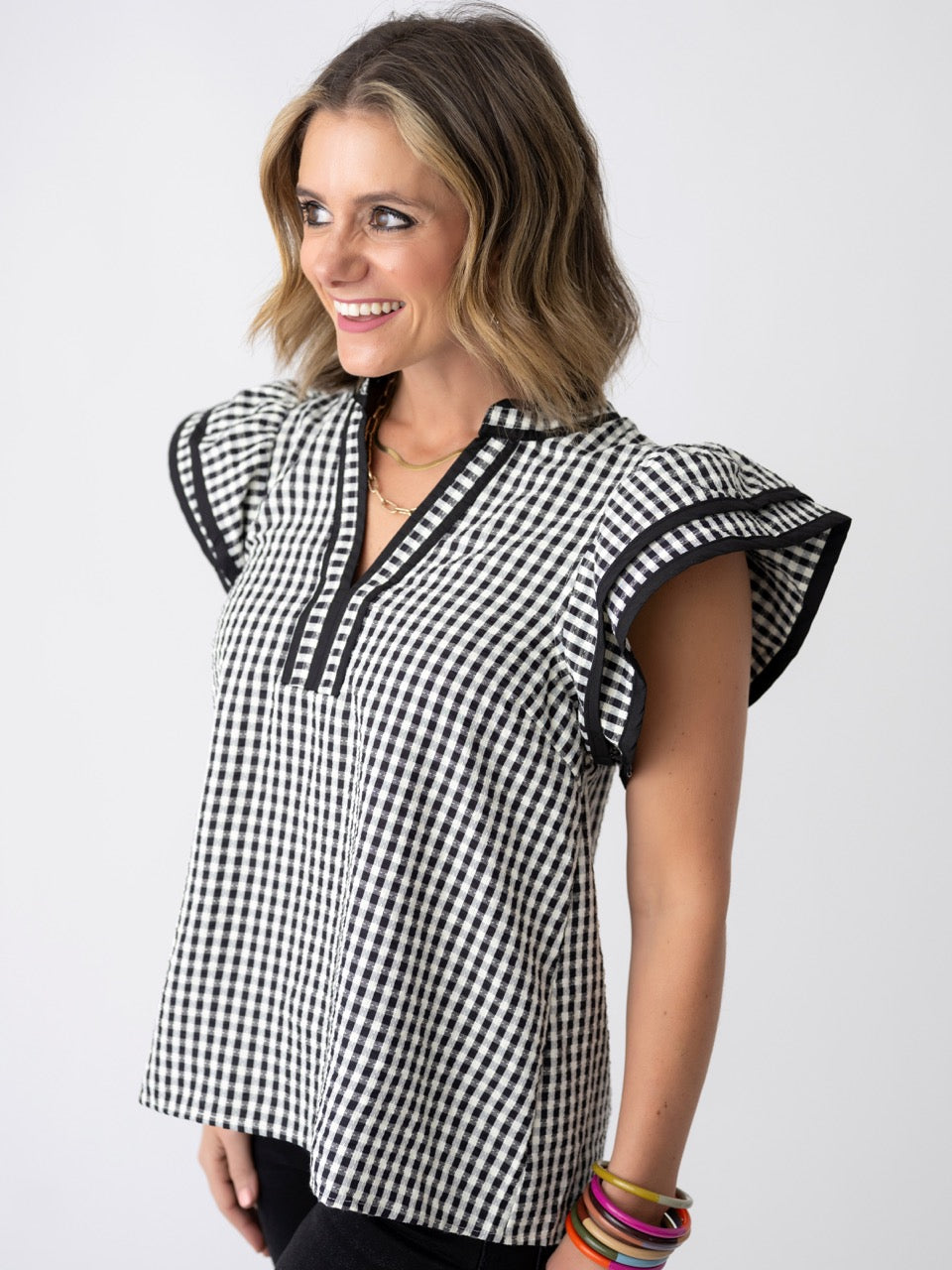 Flutter Flair Checked Top