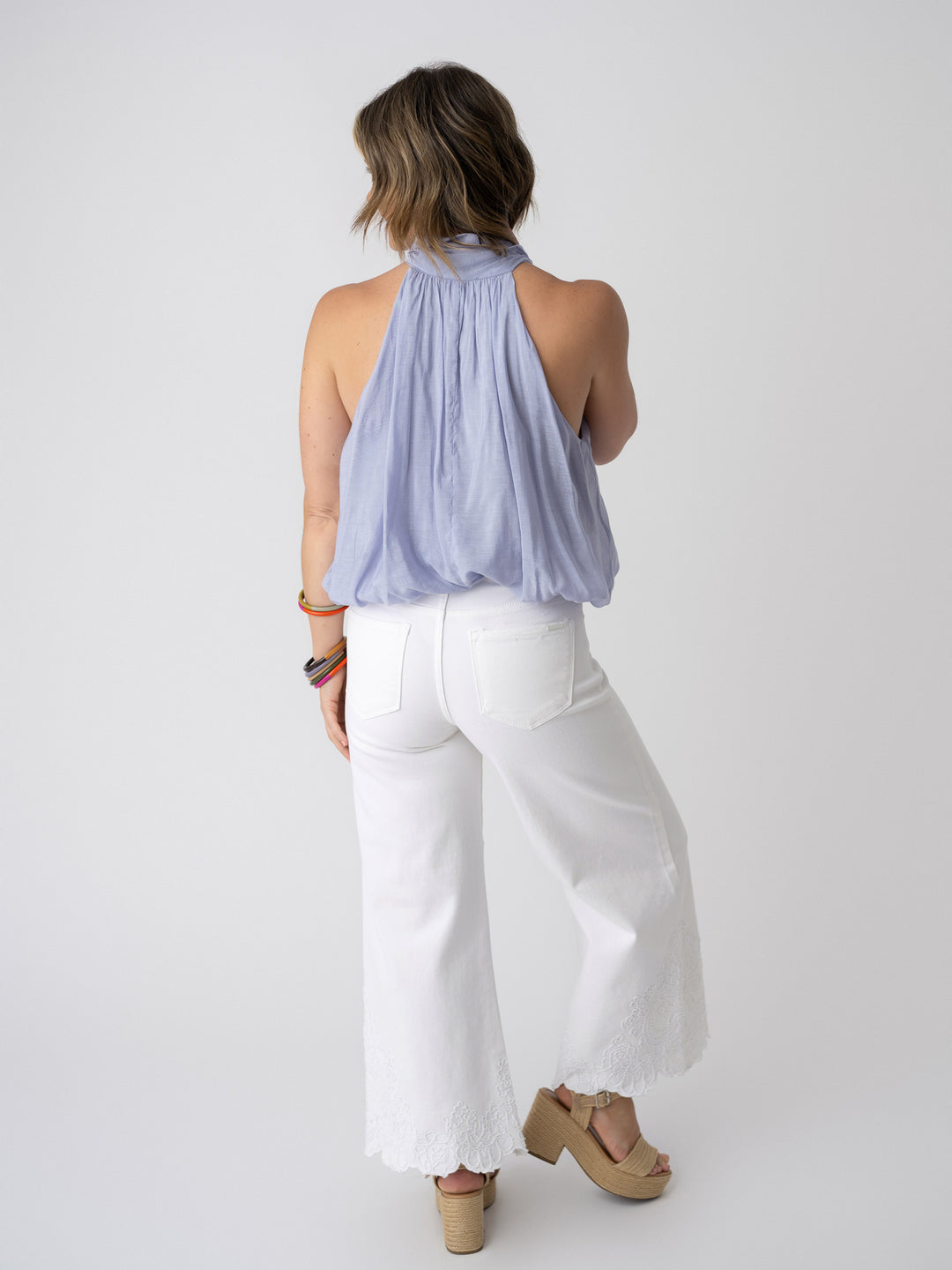 Risen TC High Rise Crop Wide Embroidered Detail