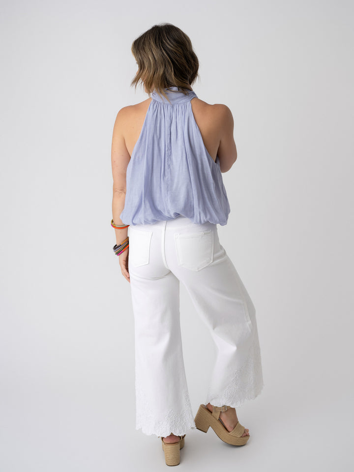 Risen TC High Rise Crop Wide Embroidered Detail