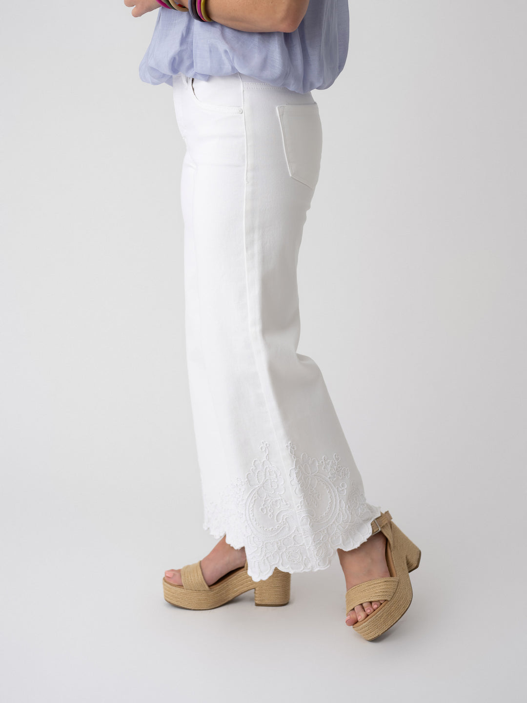 Risen TC High Rise Crop Wide Embroidered Detail