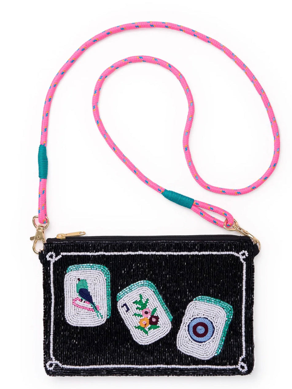 Leila Mahjong Beaded Clutch with Strap  