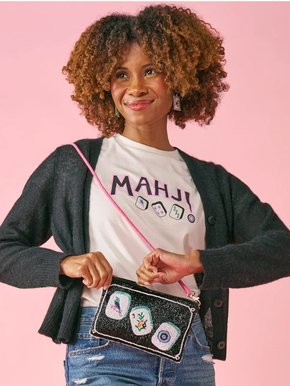 Leila Mahjong Beaded Clutch with Strap  