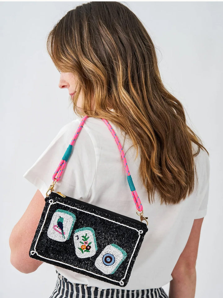 Leila Mahjong Beaded Clutch with Strap  