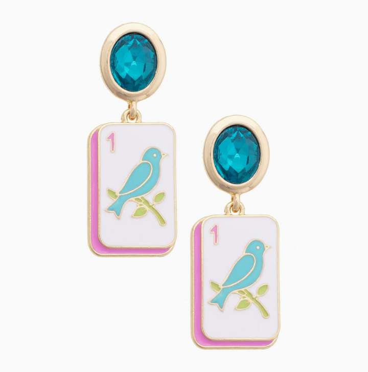 Mahjong Bam Rhinestone Drop Earrings