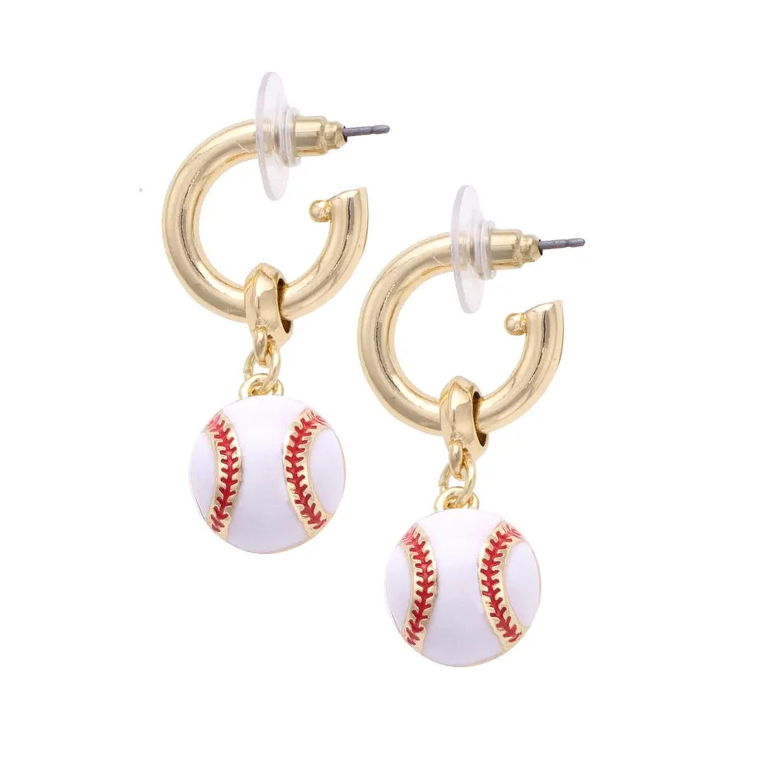 Baseball Drop Hoop Earring
