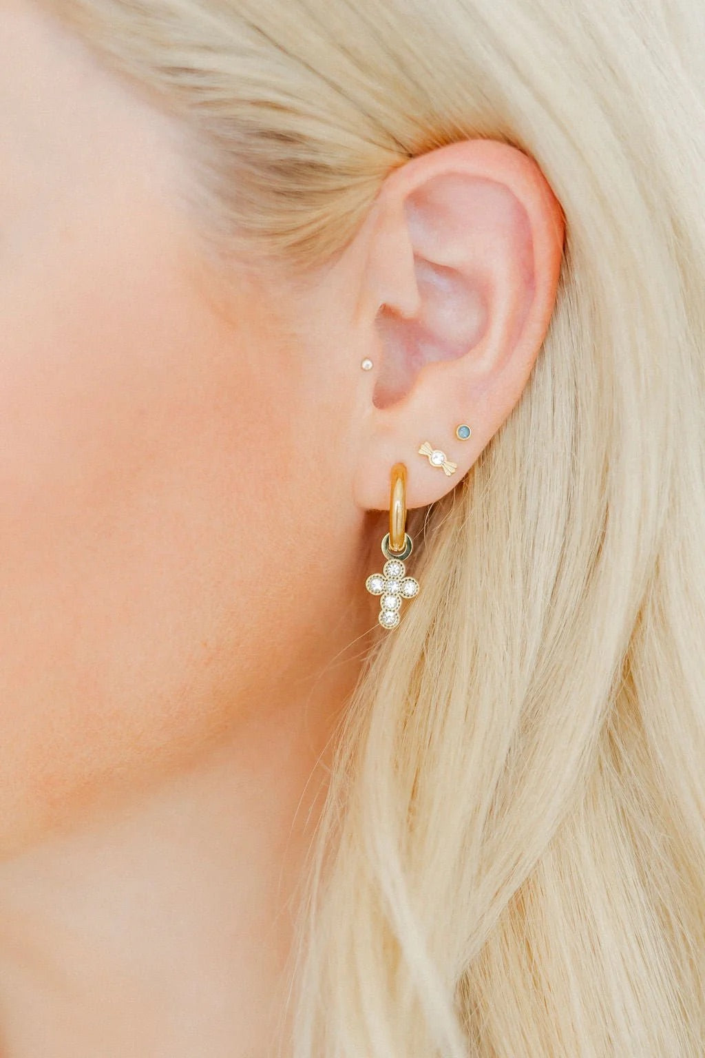 Huggie Charm Cross Earrings Esther