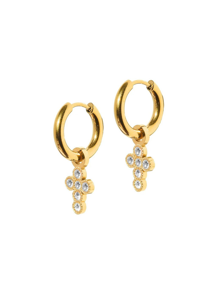Huggie Charm Cross Earrings Esther