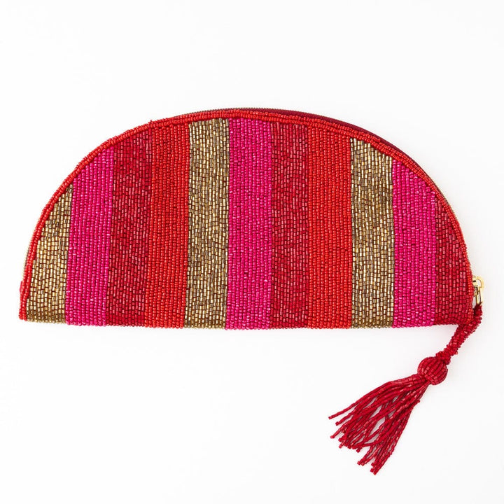 Leslie Vertical Stripe Beaded Half Circle Bag