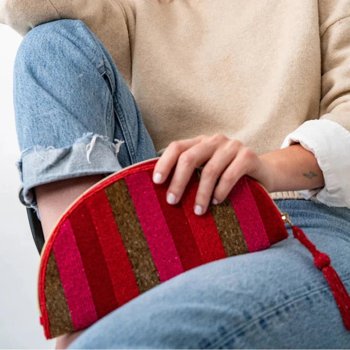 Leslie Vertical Stripe Beaded Half Circle Bag