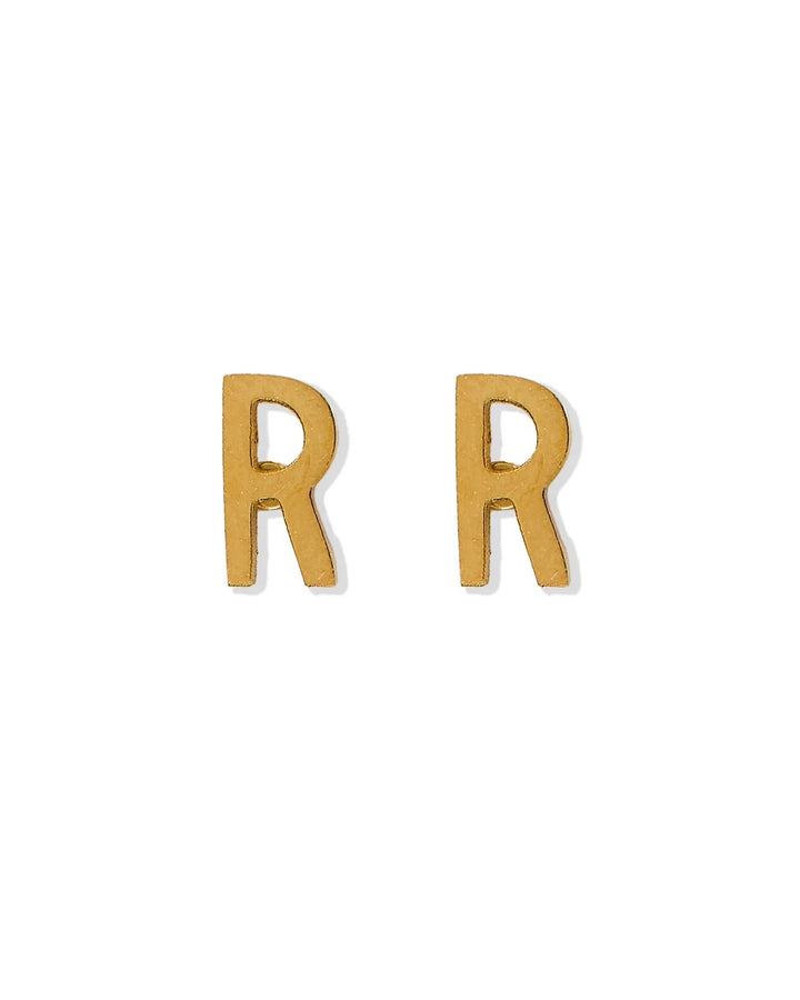 Screwback Stud Initial Earrings Gold